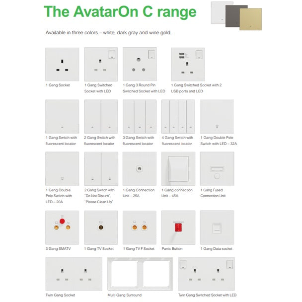 Schneider Avataron C 20A 2Gang 1G2W Double Pole Heater Switch Wine Gold Dark Grey Matt White 4HOME SINGAPORE - 4HOME