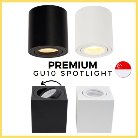 Premium LED GU10 Round Square Spotlight Cylindrical Black White Replaceable GU10 Rotatable 4HOME SINGAPORE - 4HOME