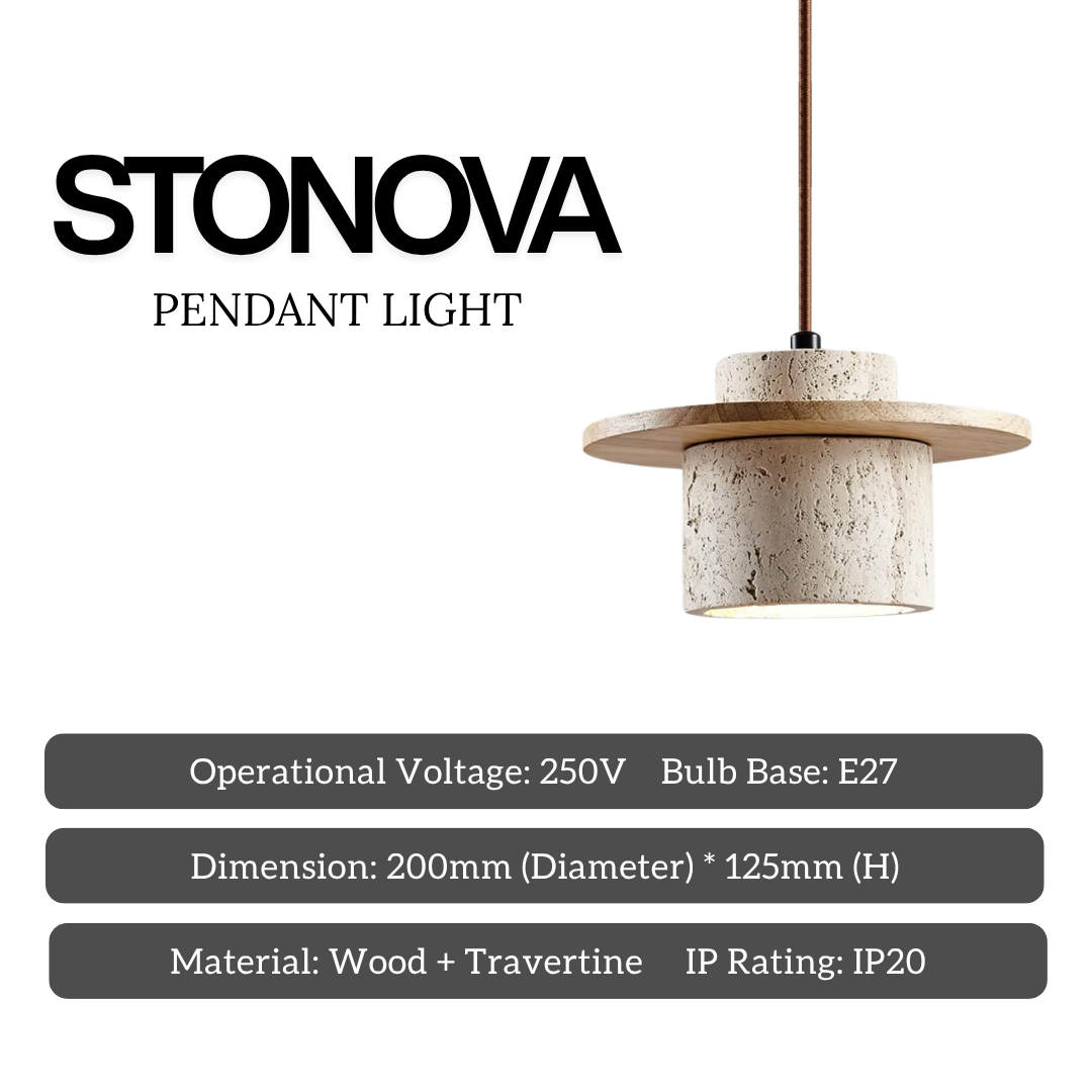 3 Head Travertine Pendant Light E27 | Modern Wooden Stone Hanging Lamp