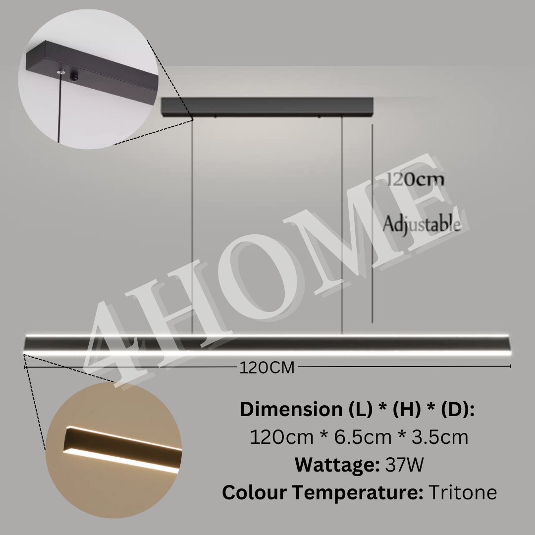 Premium Minimalist White linear Parallel Radiance Pendant Light Dining Island Study Tritone 120cm 4HOME SINGAPORE - 4HOME