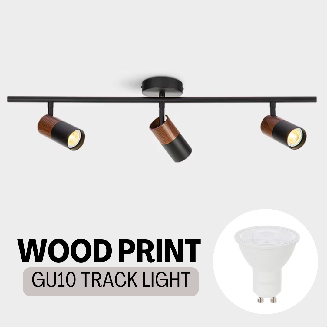 Scandinavian Minimalist Modern Light Wood Dark Wood 3head Track Light - 4HOME