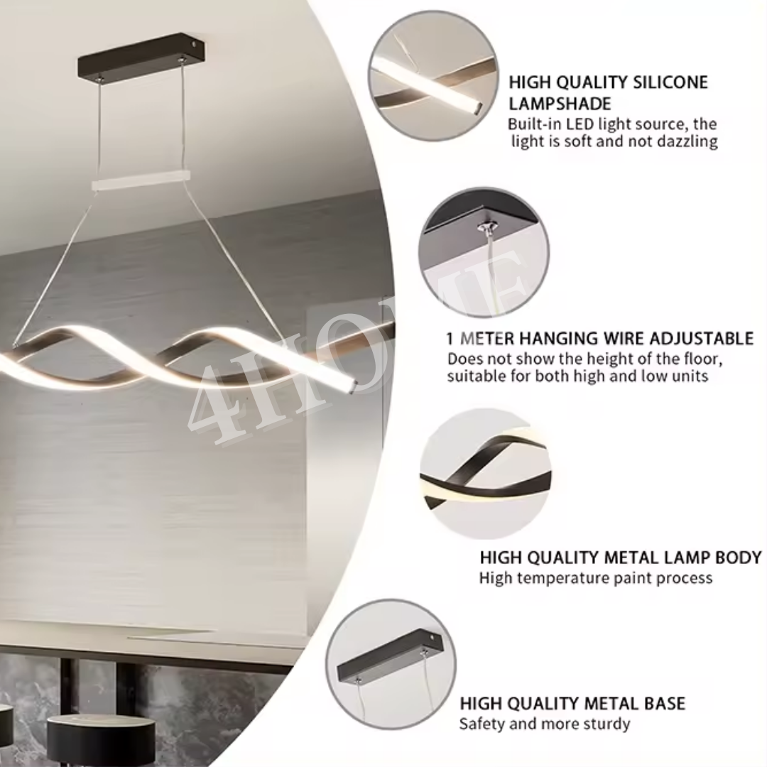 Premium Modern Wavy Dual Twist long Black Linear Pendant Light for Dining Island 4HOME SINGAPORE - 4HOME