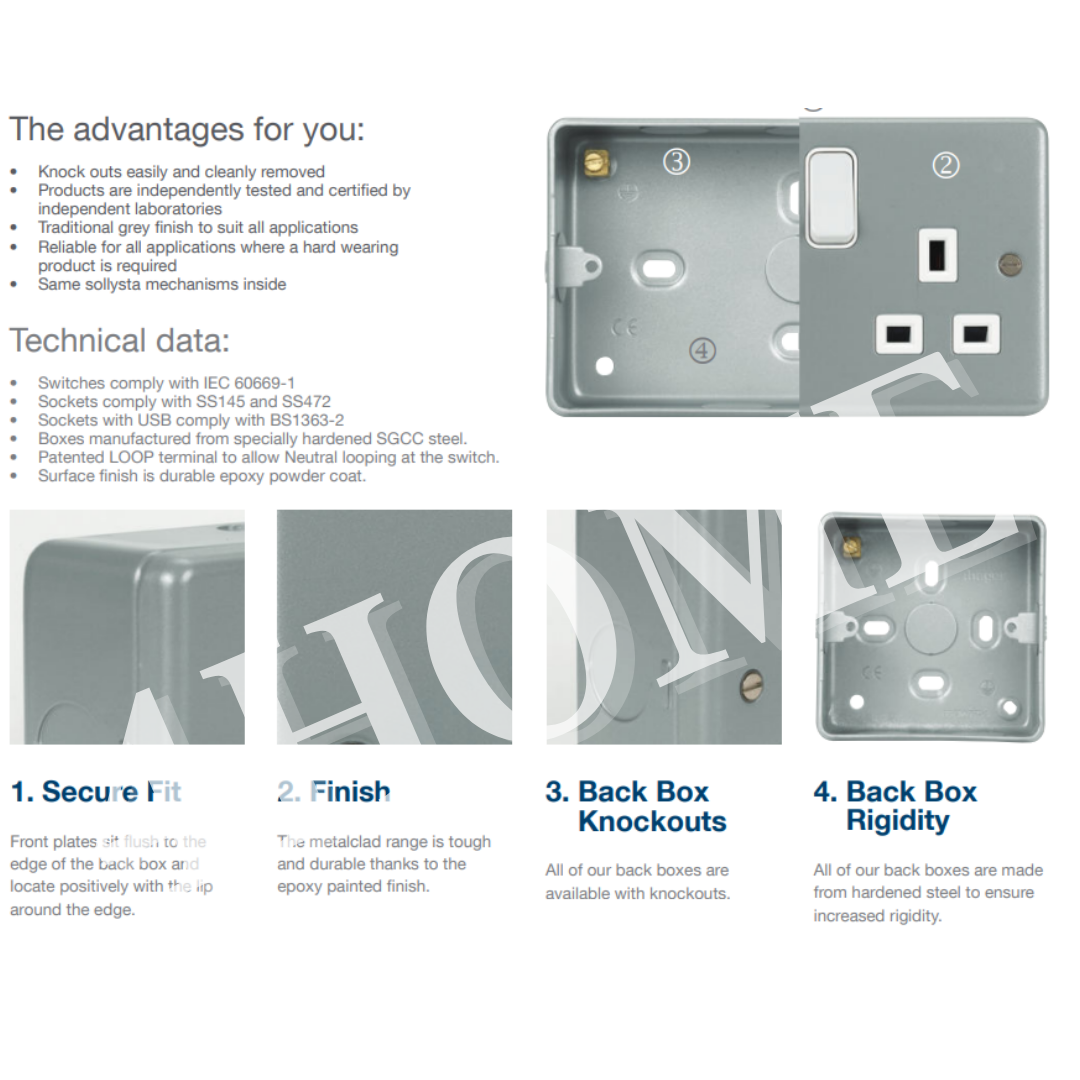 Hager Sollysta Metalclad Switch Socket 1Gang 2Gang 3Gang 20A 15A 13A 4HOME SINGAPORE - 4HOME