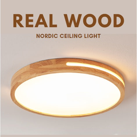 Real Wood Nordic Minimal LED Ceiling Light Wood Frame Tritone Macaron 4HOME SINGAPORE - 4HOME