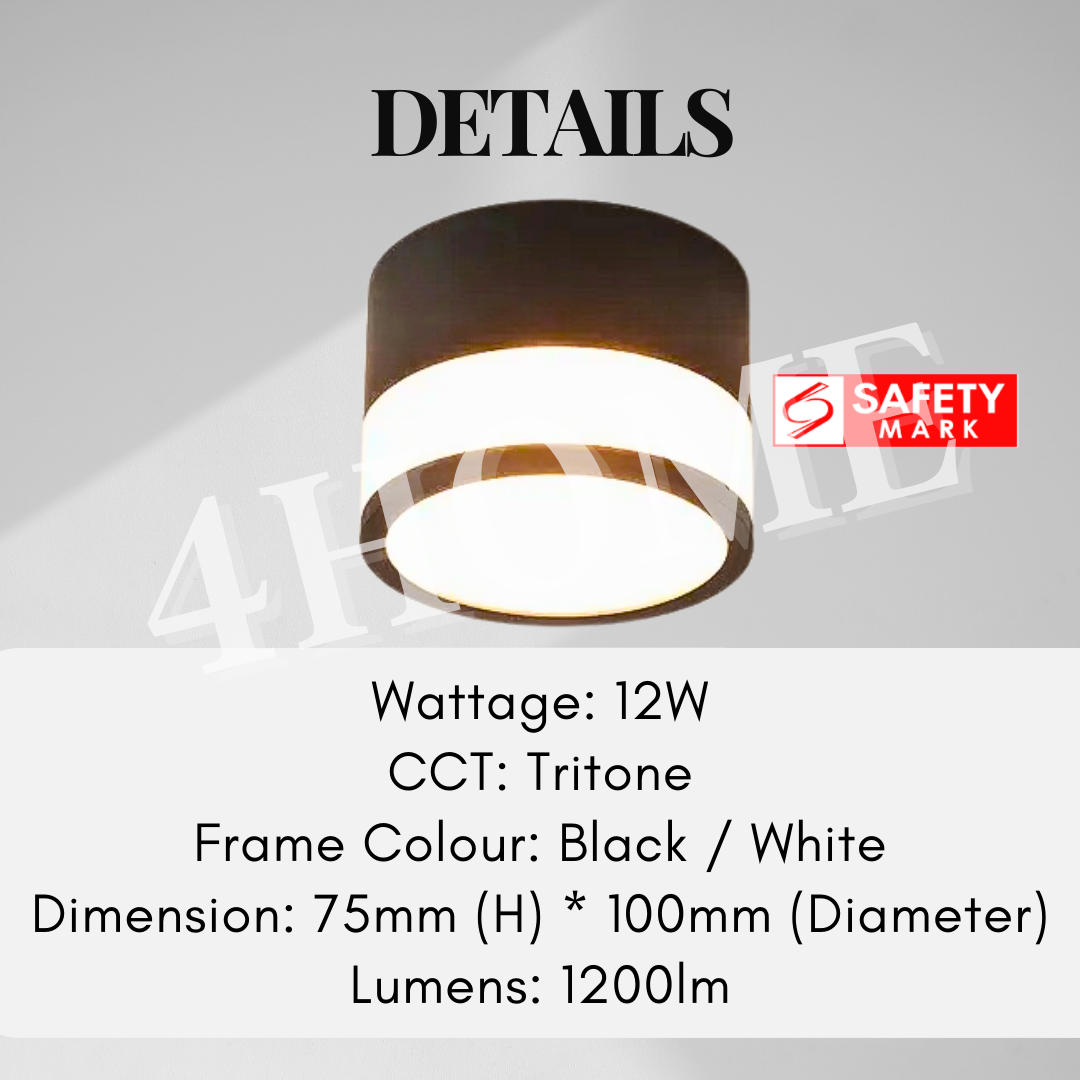 Premium Modern Black White LED Surface Cylindrical Spotlight with Side Luminance Safety Mark 4HOME SINGAPORE - 4HOME