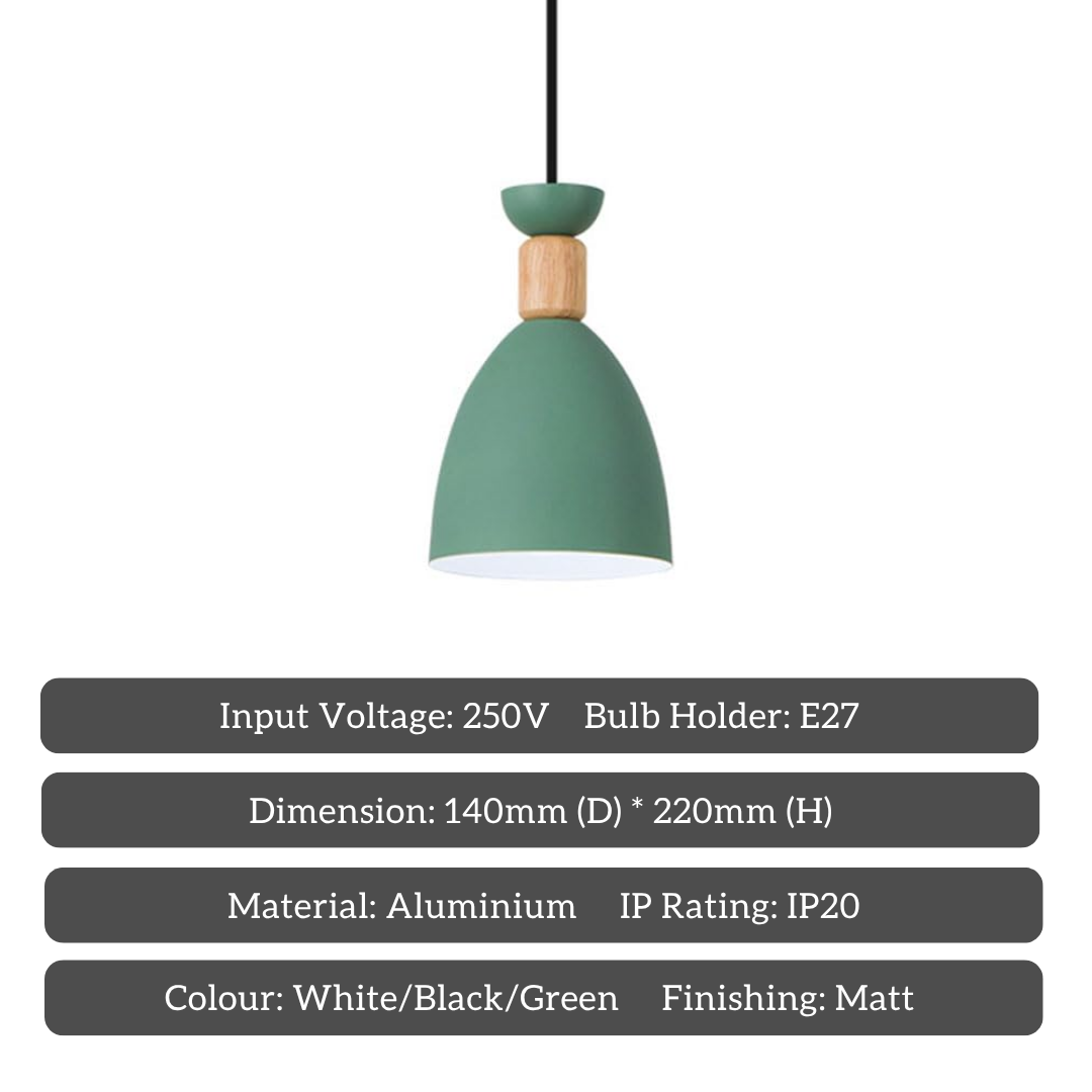 Pastel Pendant Light with Wooden Accent – Modern Nordic Hanging Lamp