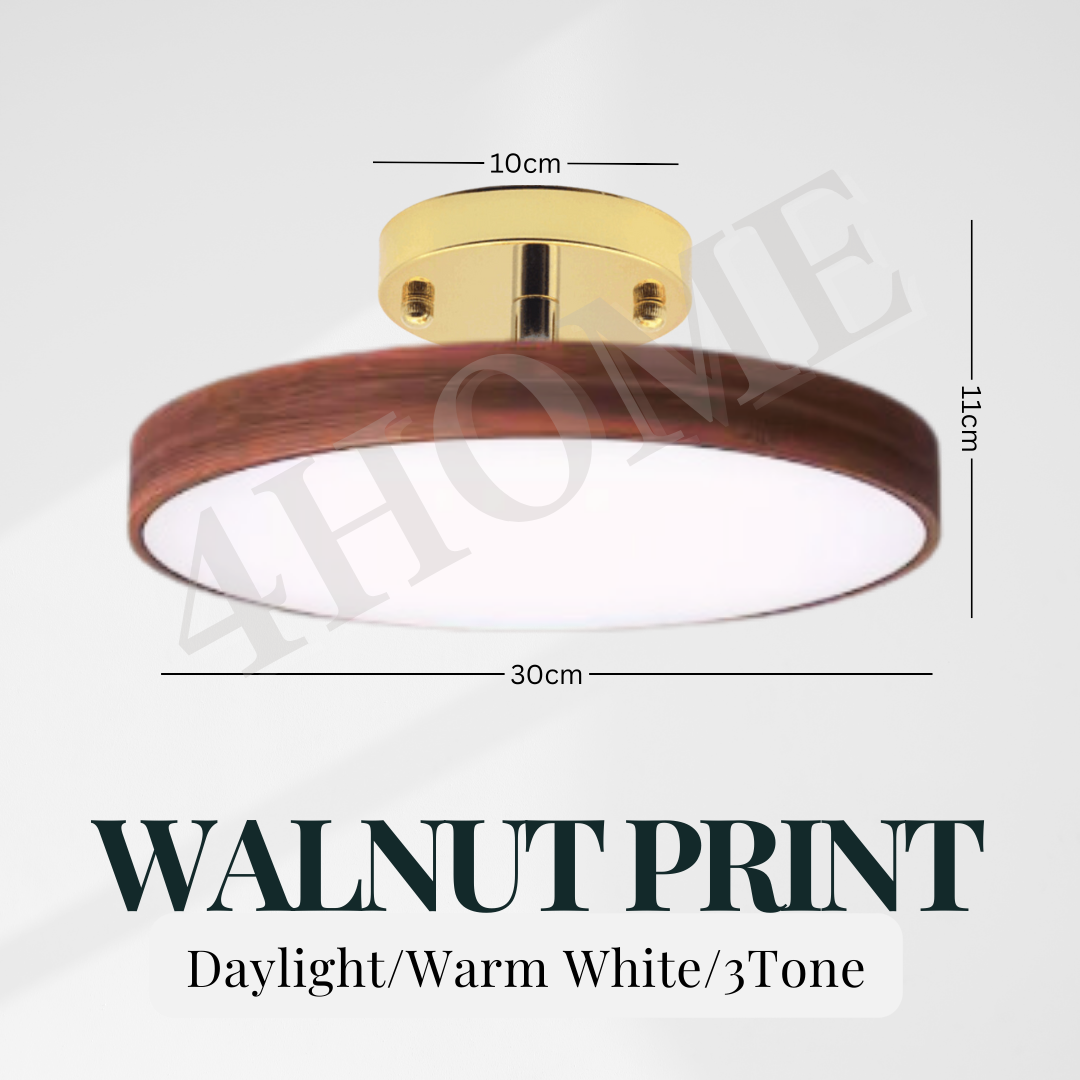 Premium Nordic UFO 24W 36W Black White Walnut Pine Wood Print Minimal LED Ceiling Light - Daylight Warm White Tri-tone Macaron 4HOME SINGAPORE - 4HOME