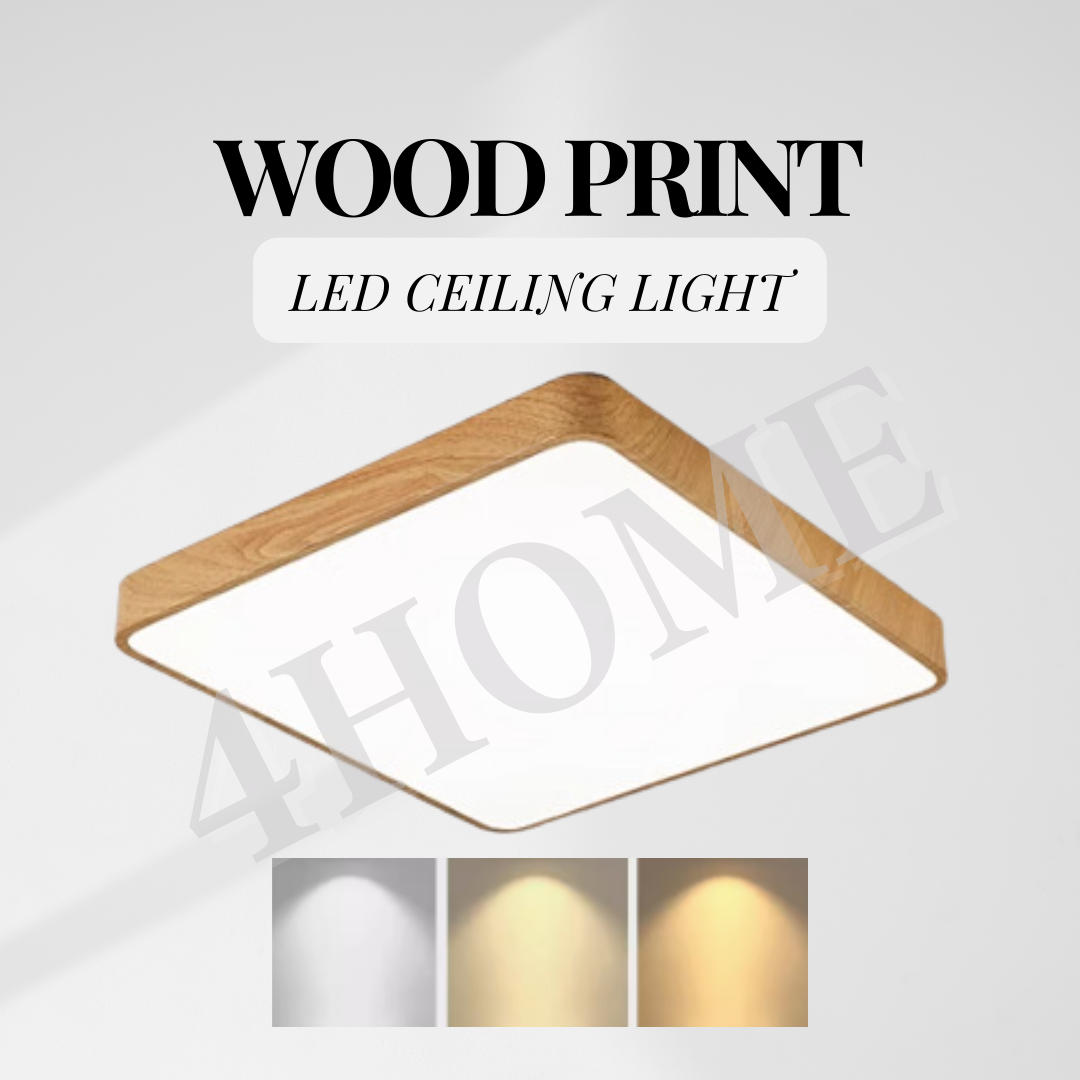 36W Nordic Minimal LED Ceiling Light Wood Laminate Square Frame Daylight Warm White Tritone Macaron 4HOME SINGAPORE - 4HOME