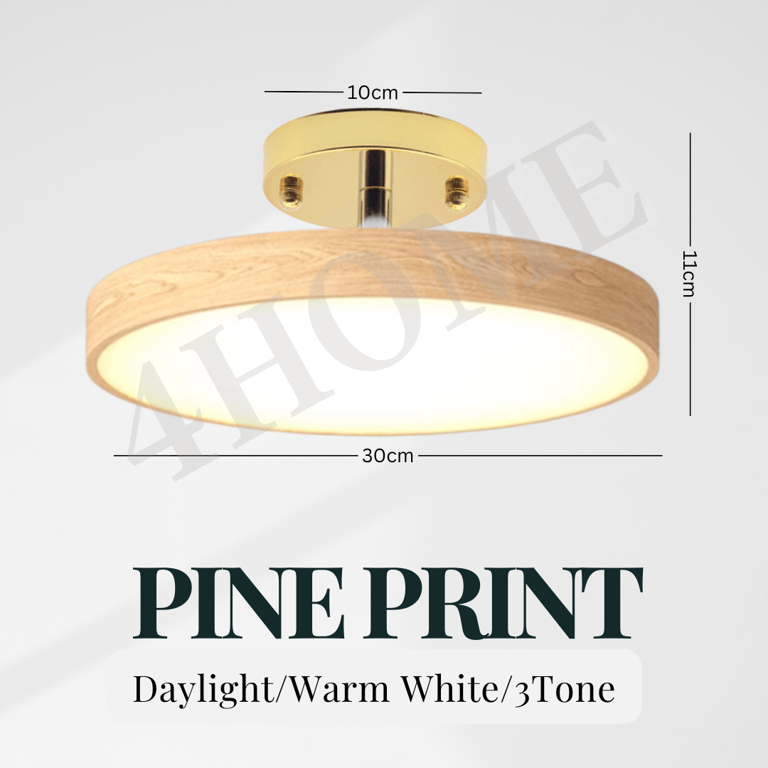 Premium Nordic UFO 24W 36W Black White Walnut Pine Wood Print Minimal LED Ceiling Light - Daylight Warm White Tri-tone Macaron 4HOME SINGAPORE - 4HOME