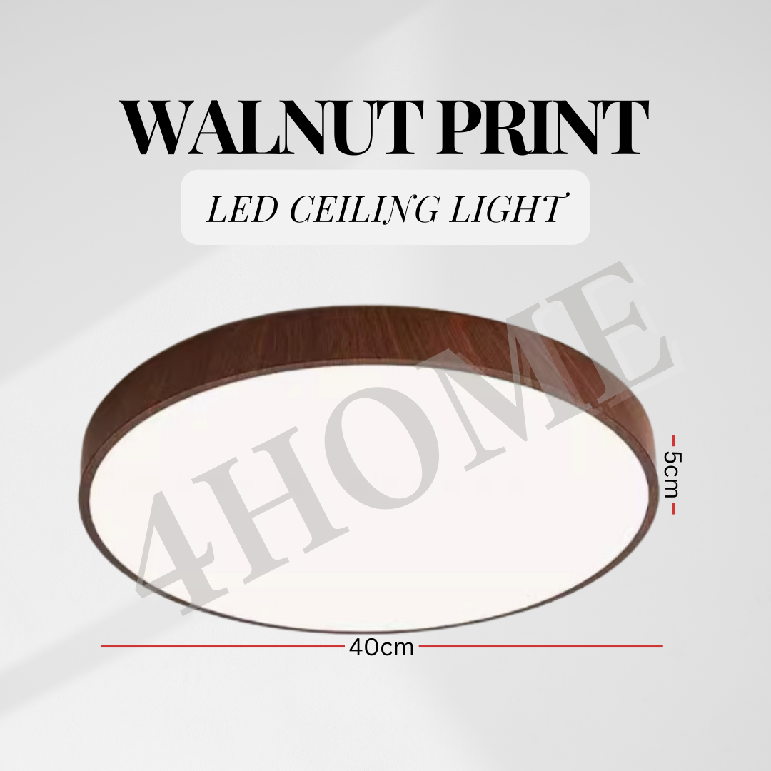 Nordic Walnut Dark Wood Print LED Ceiling Light Minimal - Daylight Warm White Tri-tone Macaron GSE 4HOME SINGAPORE - 4HOME