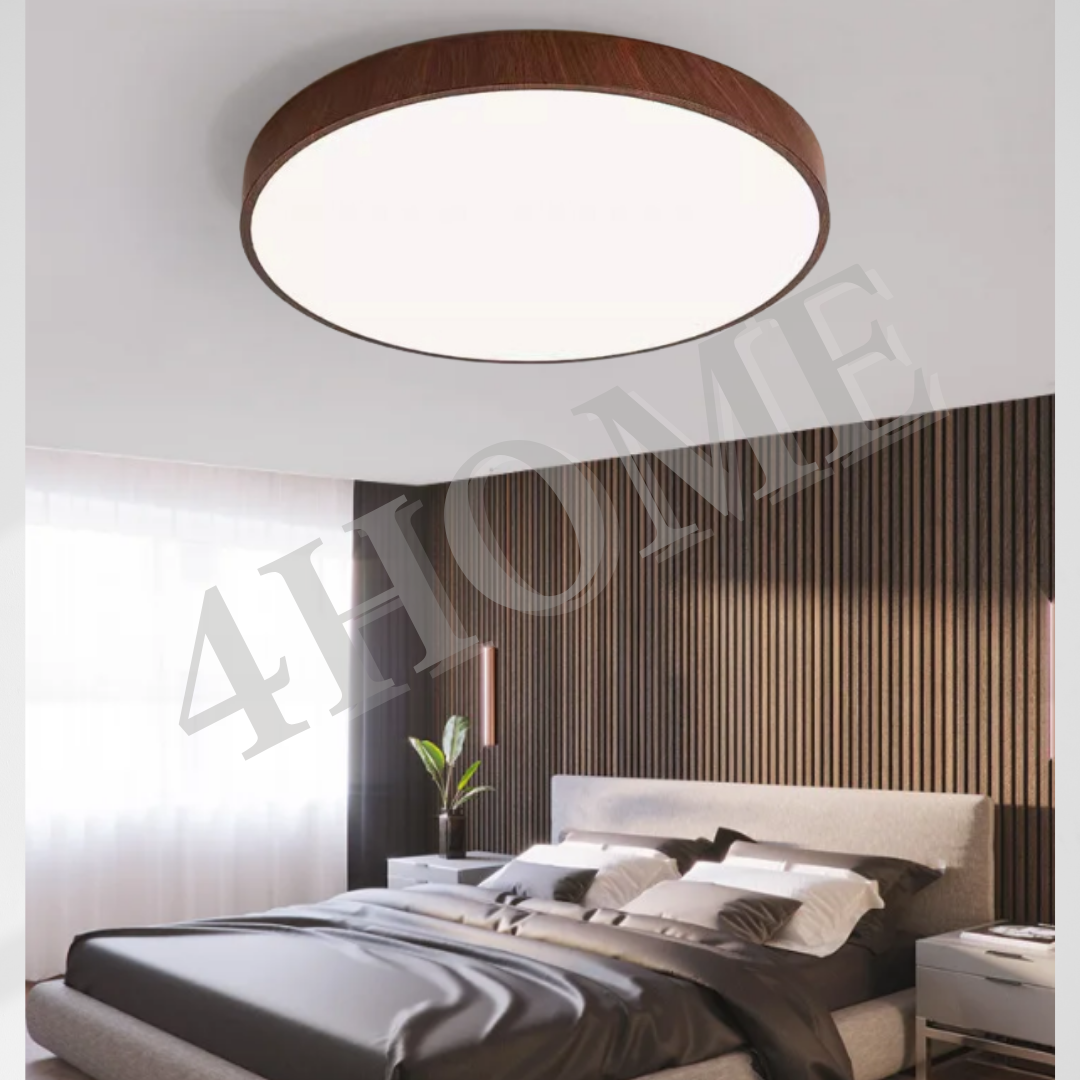 Nordic Walnut Dark Wood Print LED Ceiling Light Minimal - Daylight Warm White Tri-tone Macaron GSE 4HOME SINGAPORE - 4HOME