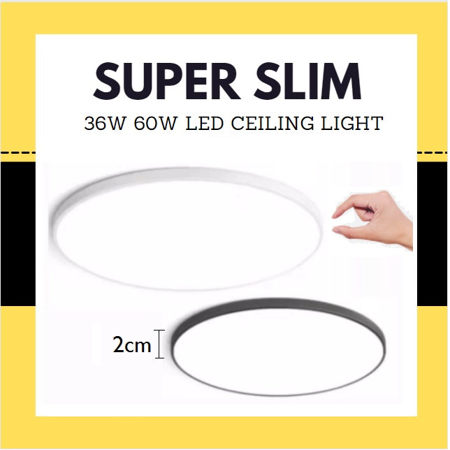 4HOME SINGAPORE 36W 60W Ultra Slim Minimal LED Ceiling Light Daylight Black White Humidity Dust Insect Proof - 4HOME