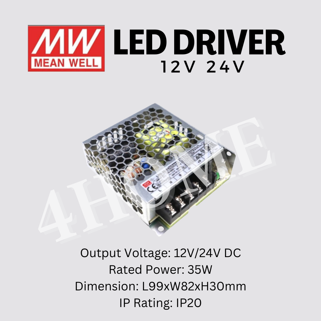 Meanwell LED Strip Driver 12V 24V 35W 50W 75W 100W 150W 200W 350W LED strip light 4HOME SINGAPORE - 4HOME