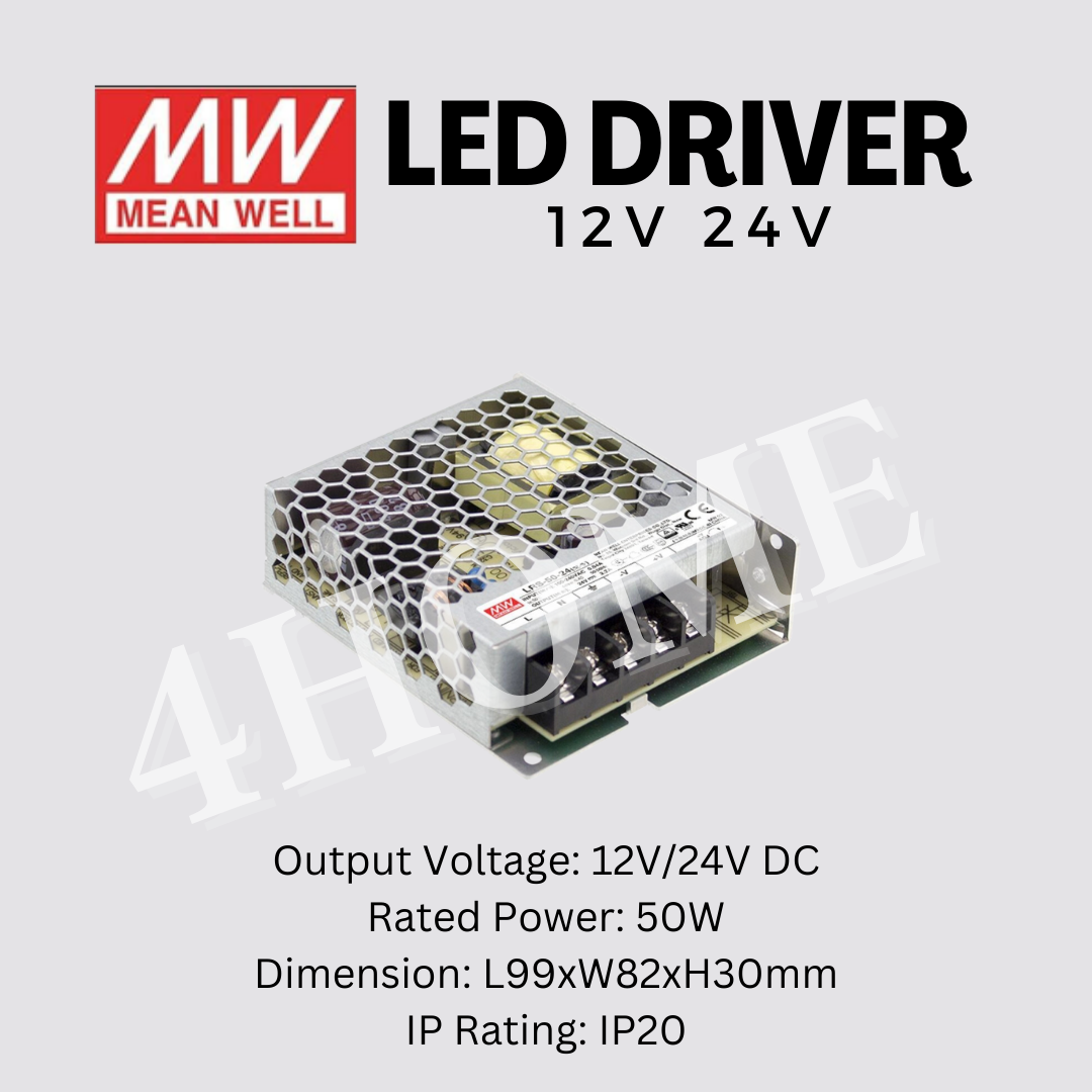 Meanwell LED Strip Driver 12V 24V 35W 50W 75W 100W 150W 200W 350W LED strip light 4HOME SINGAPORE - 4HOME
