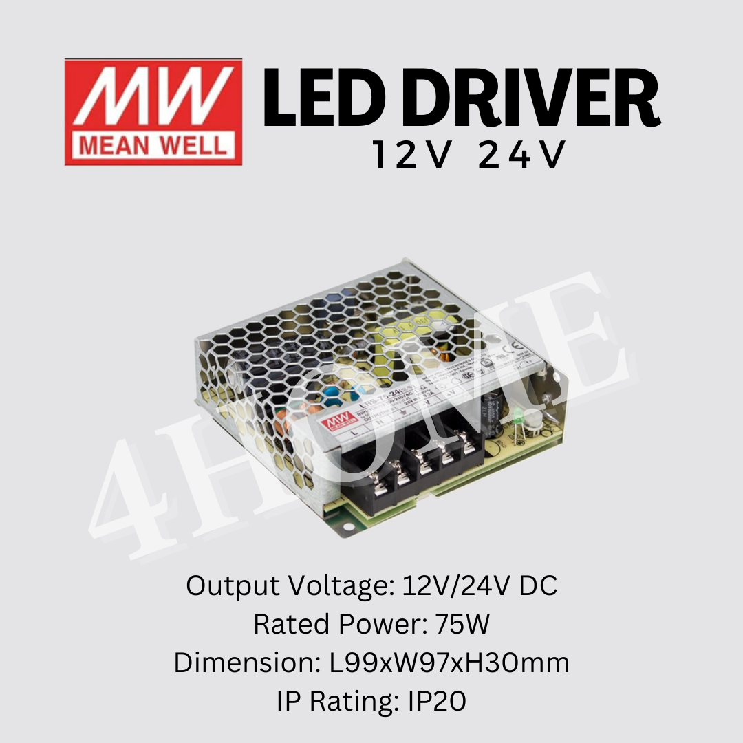 Meanwell LED Strip Driver 12V 24V 35W 50W 75W 100W 150W 200W 350W LED strip light 4HOME SINGAPORE - 4HOME