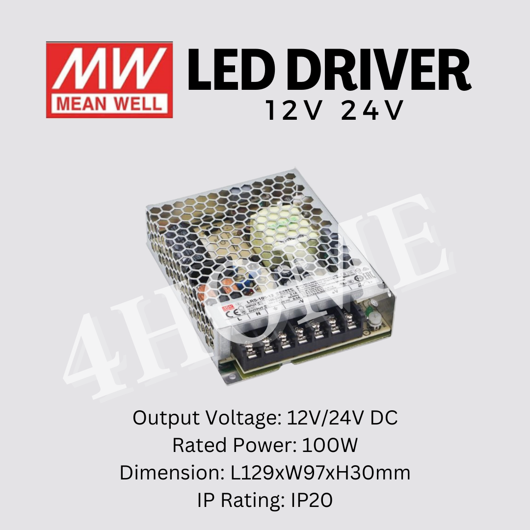 Meanwell LED Strip Driver 12V 24V 35W 50W 75W 100W 150W 200W 350W LED strip light 4HOME SINGAPORE - 4HOME