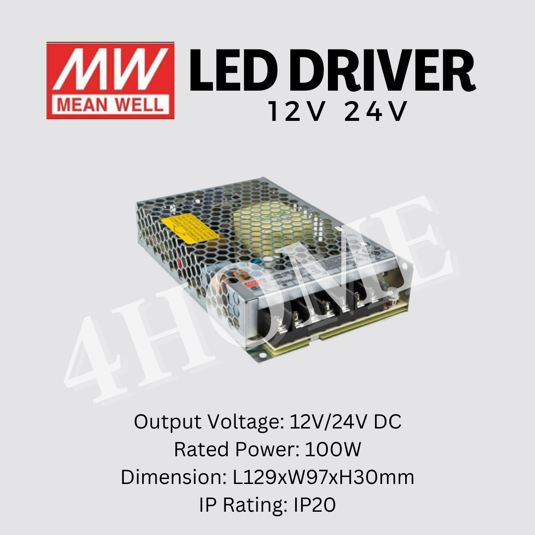 Meanwell LED Strip Driver 12V 24V 35W 50W 75W 100W 150W 200W 350W LED strip light 4HOME SINGAPORE - 4HOME