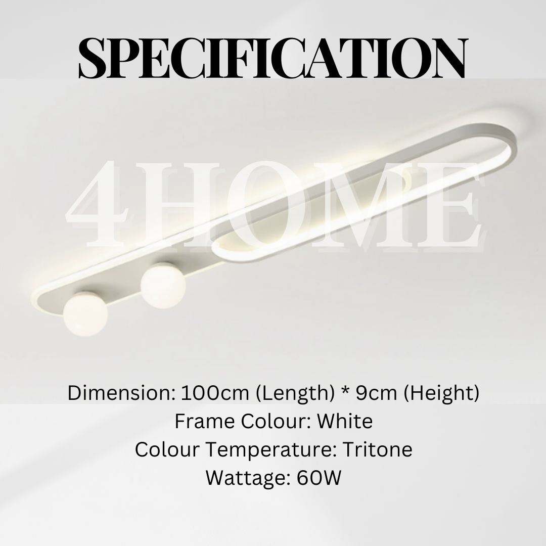 Minimalist White Linear Boba Globe Spotlight Rectangular Long Ceiling Light Tritone Corridor Bathroom Kitchen GSE 4HOME SINGAPORE - 4HOME
