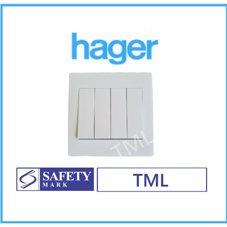 Hager 4Gang 4G 4G1W 4G2W Quadruple Wall Switch White 4HOME SINGAPORE - 4HOME