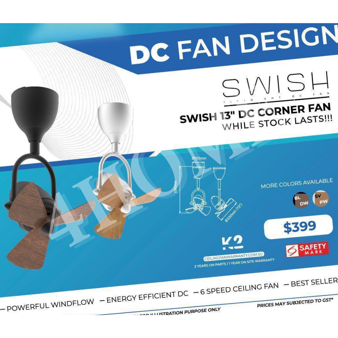 Alaska SWISH 13″ CORNER DC CEILING FAN Dark Wood Parquet Wood White 4HOME SINGAPORE - 4HOME