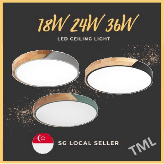 4HOME SINGAPORE 18W 24W 36W Nordic Ceiling Light LED Black Green White Wood Frame - 4HOME