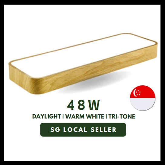 4HOME SINGAPORE 48W Wood Design Rectangular LED Ceiling Light Nordic Minimal Ceiling Light - Daylight for Kitchen Living Room - 4HOME