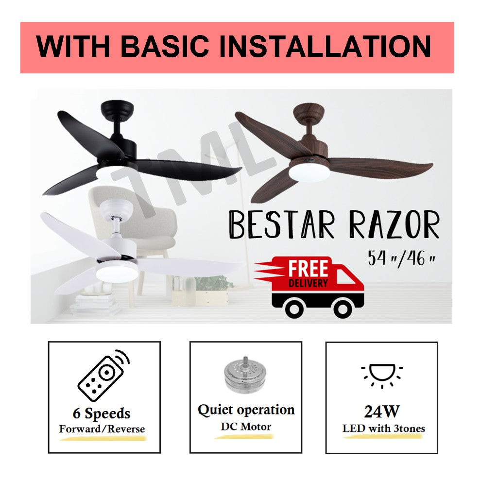 Installation Bestar Razor Ceiling Fan with 24W LED Light 46inch / 54inch 46" 54" 4HOME SINGAPORE - 4HOME