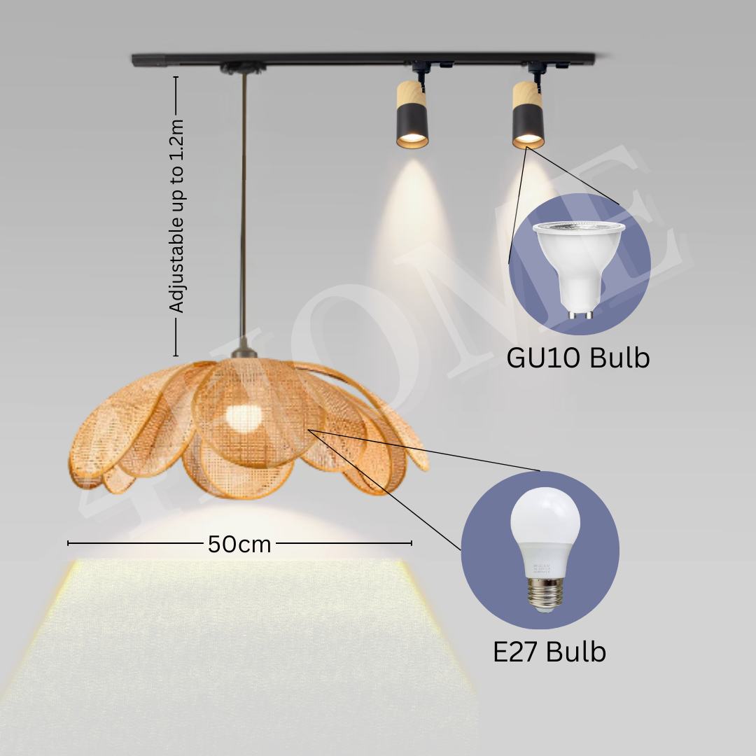 Japanese Rattan Wood Print GU10 Track Holder with E27 Pendant Track Light 4HOME SINGAPORE - 4HOME