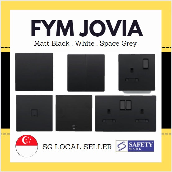 FYM Jovia Matt Black Grey White Frameless Switch Socket 4HOME SINGAPORE - 4HOME