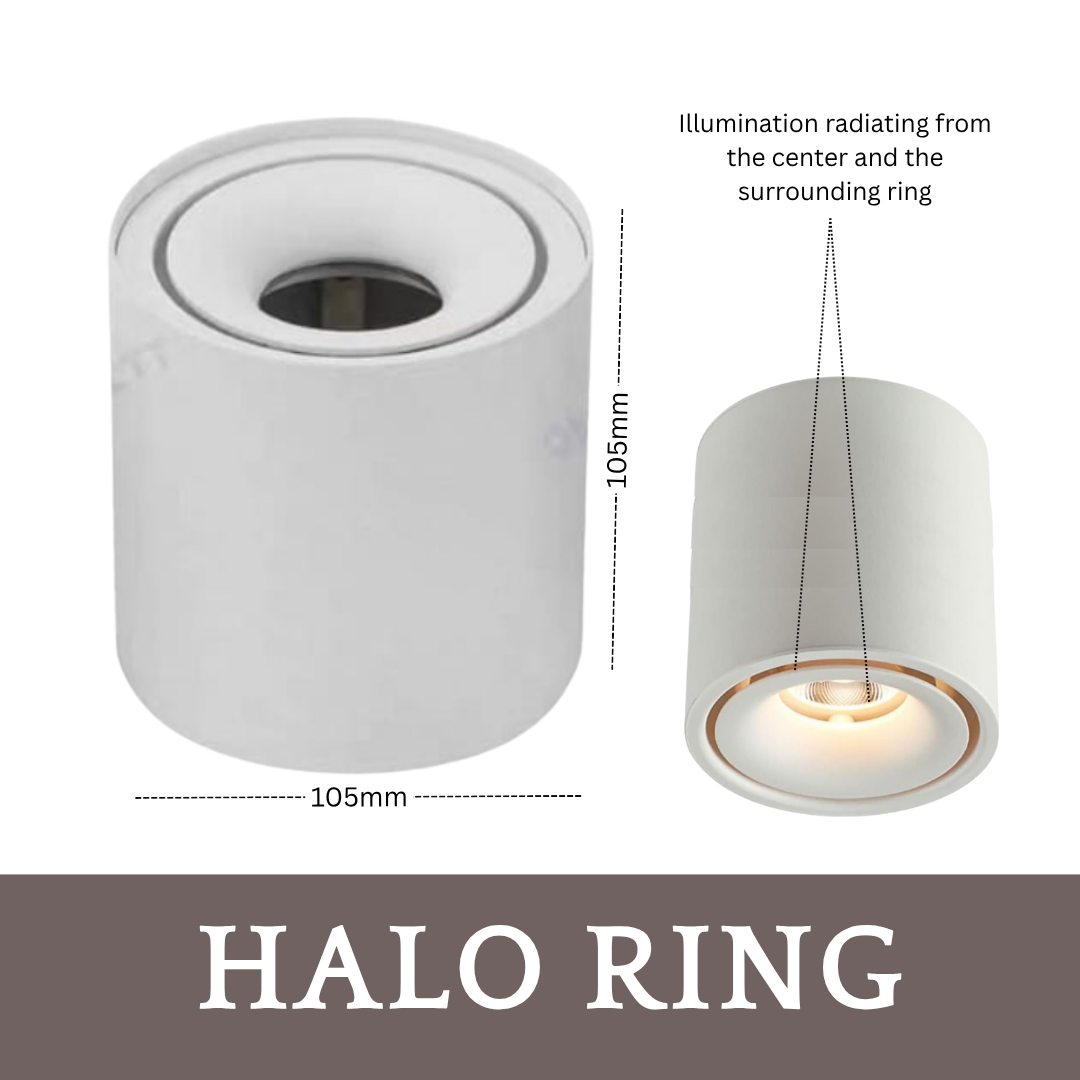 Premium Anti-Glare Black & White GU10 Surface Halo Spotlight – Dual Glow Effect, Changeable Bulb