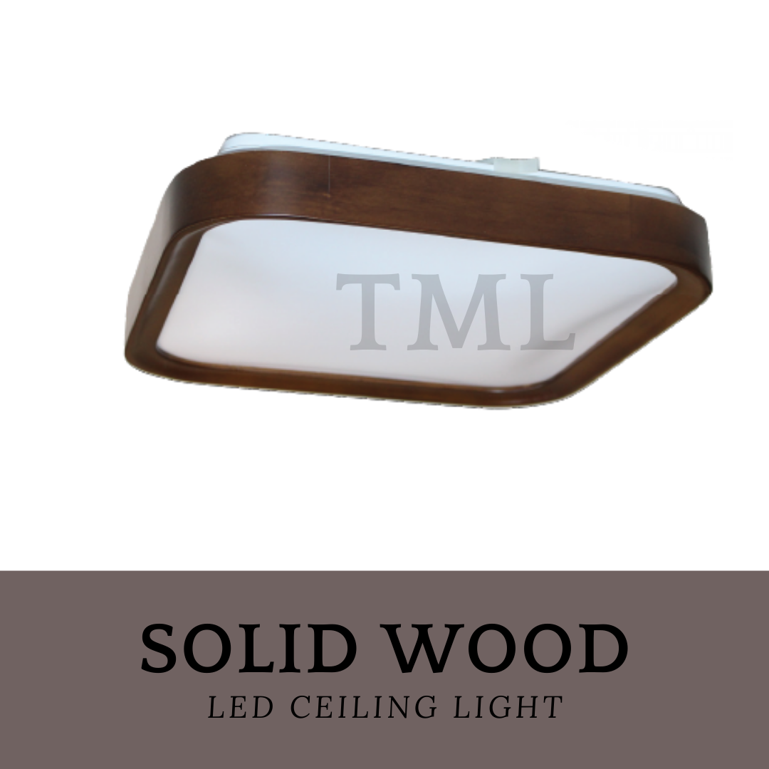 Japanese Design Solid Real Wood LED Ceiling Light 36W 48W Walnut Pine