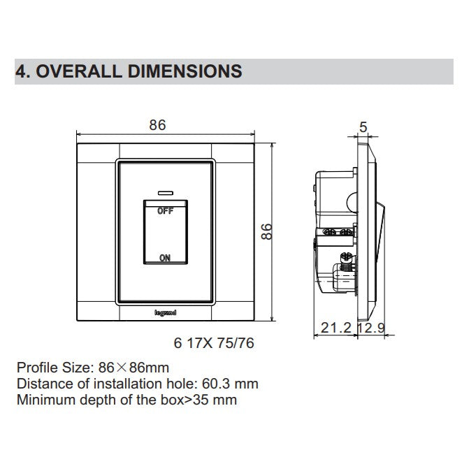 Legrand Belanko S 45A Double Pole Cooker Switch 4HOME SINGAPORE - 4HOME