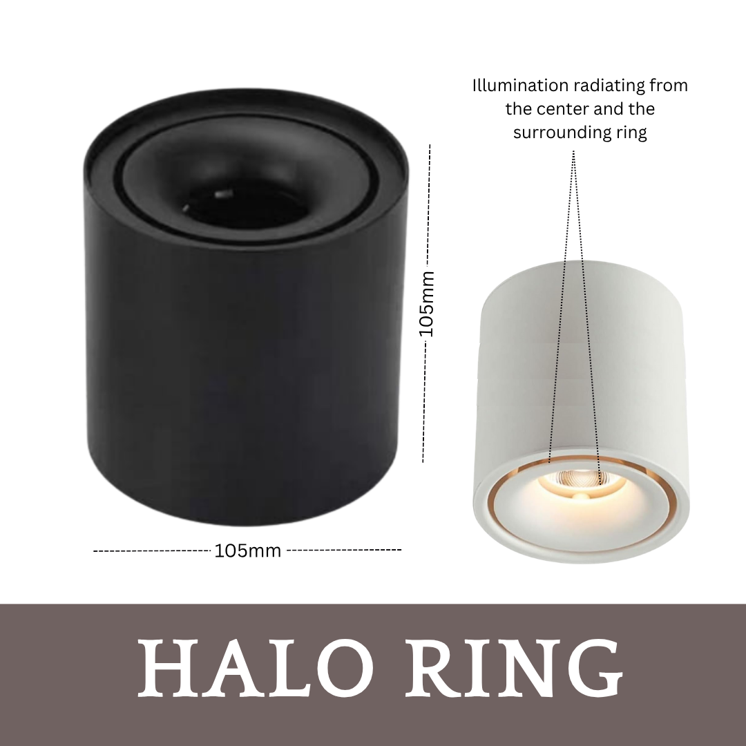 Premium Anti-Glare Black & White GU10 Surface Halo Spotlight – Dual Glow Effect, Changeable Bulb