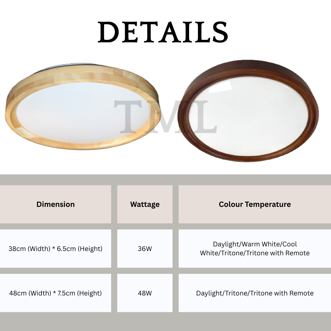 Japanese Design Solid Real Wood LED Ceiling Light 36W 48W Walnut Pine