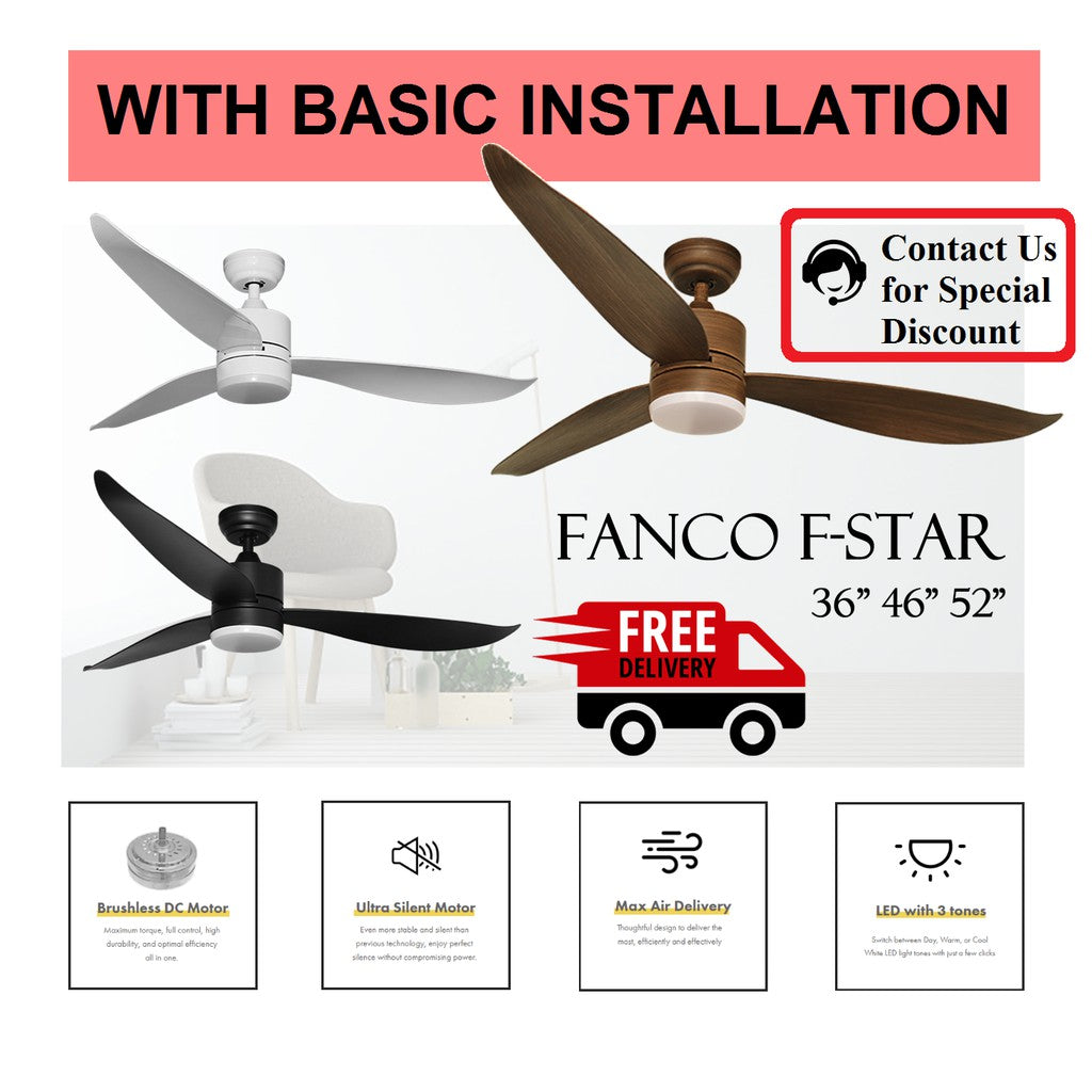 Fanco F-Star Ceiling Fan with LED Light 36 / 46 / 52 inch With Standard Installation FStar F Star 4HOME SINGAPORE - 4HOME