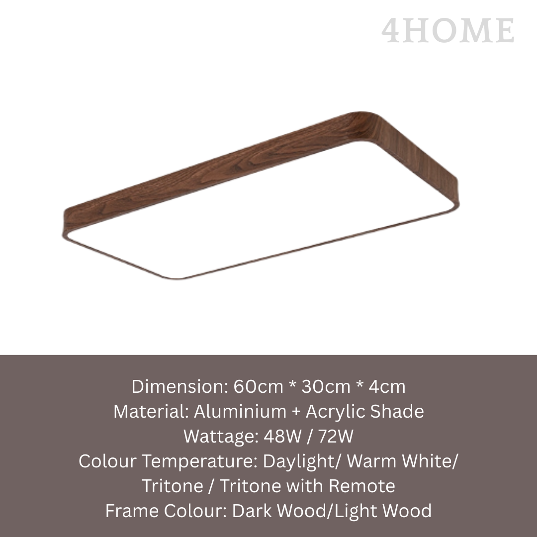 Modern Rectangular Ceiling Light Light Oak Dark Walnut Wood Print 60cm for Living Rooms, Bedrooms & Offices
