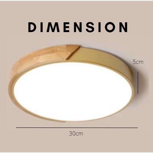 4HOME SINGAPORE 24W 36W Premium Nordic LED Ceiling Light Gold Wood Design- Daylight Warm White Tri-tone Macaron - 4HOME