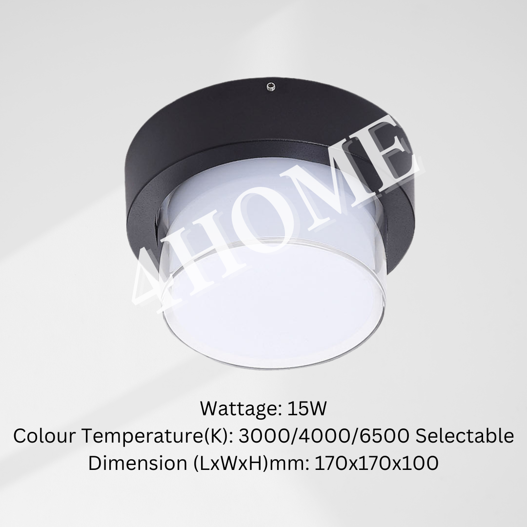 Waterproof Ceiling Light Wall Light Black Frame 15W IP65 Outdoor Balcony Bathroom 4HOME SINGAPORE - 4HOME