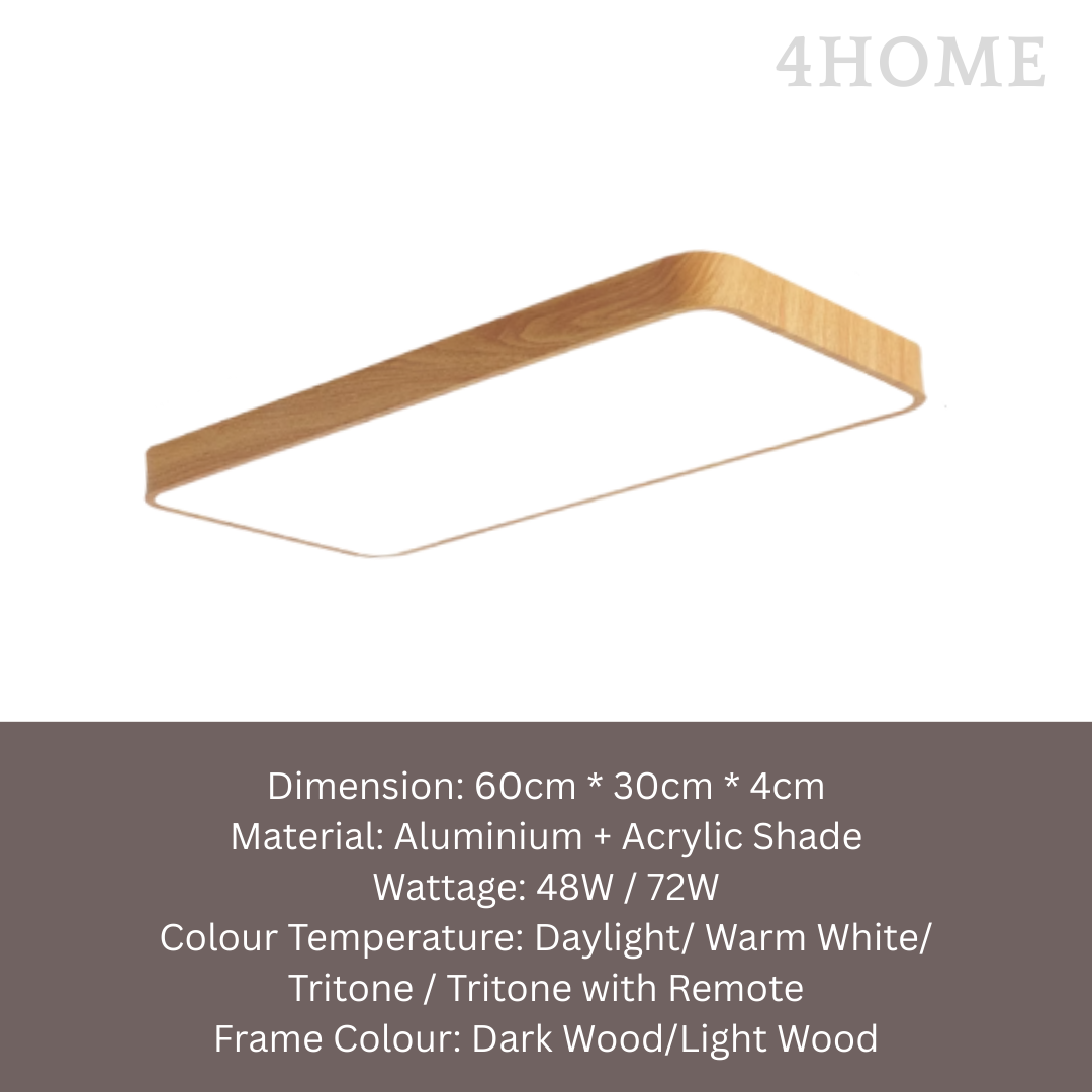 Modern Rectangular Ceiling Light Light Oak Dark Walnut Wood Print 60cm for Living Rooms, Bedrooms & Offices