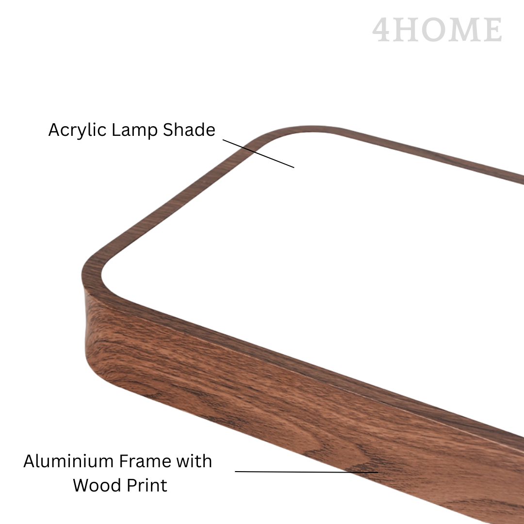 Modern Rectangular Ceiling Light Light Oak Dark Walnut Wood Print 60cm for Living Rooms, Bedrooms & Offices