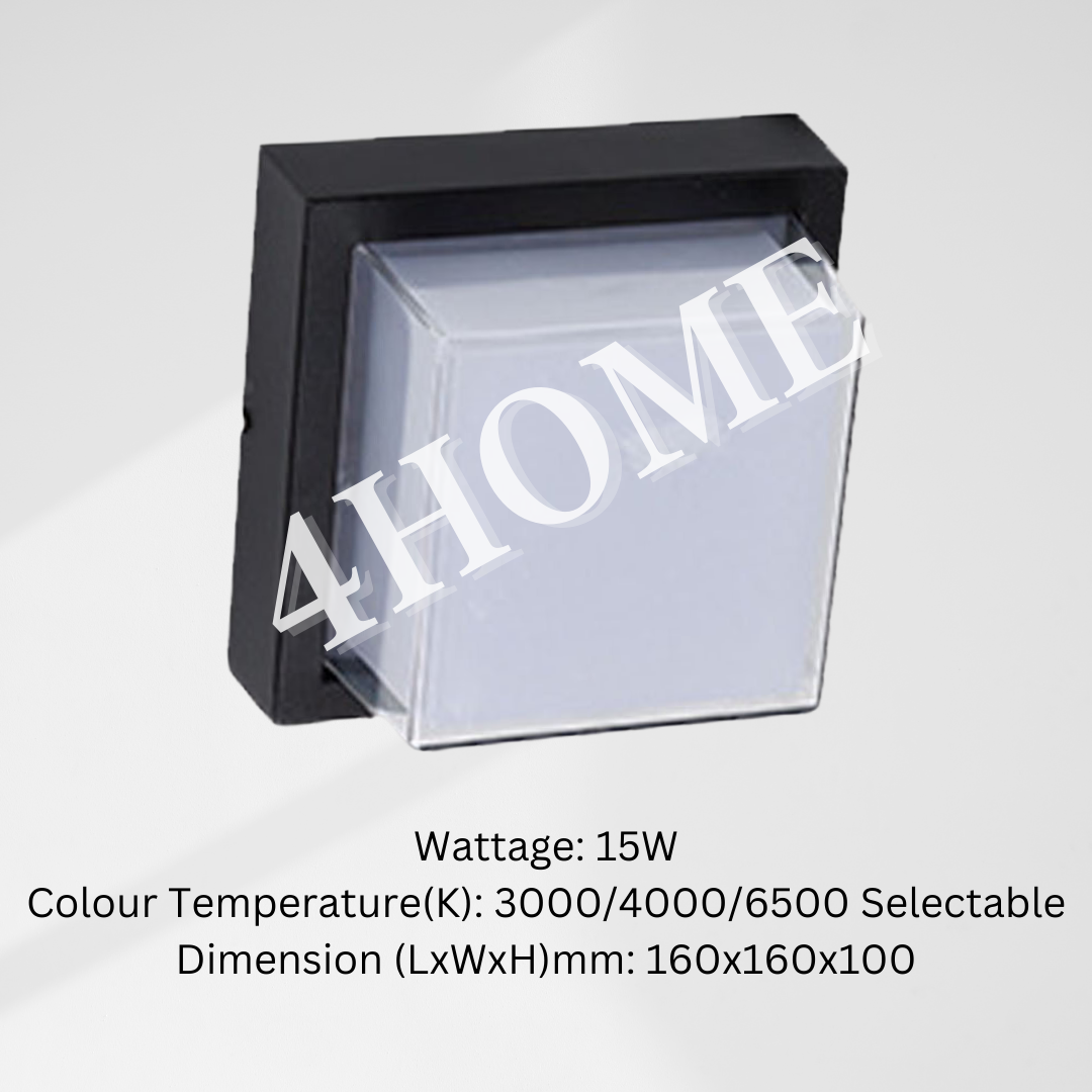 Waterproof Ceiling Light Wall Light Black Frame 15W IP65 Outdoor Balcony Bathroom 4HOME SINGAPORE - 4HOME