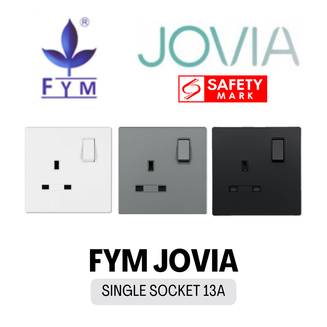 FYM Jovia White Grey Matt Black Frameless Switch Socket 1G 2G 3G 4G 1Way 2Way Single Double Door Bell 20A Heater 4HOME SINGAPORE - 4HOME