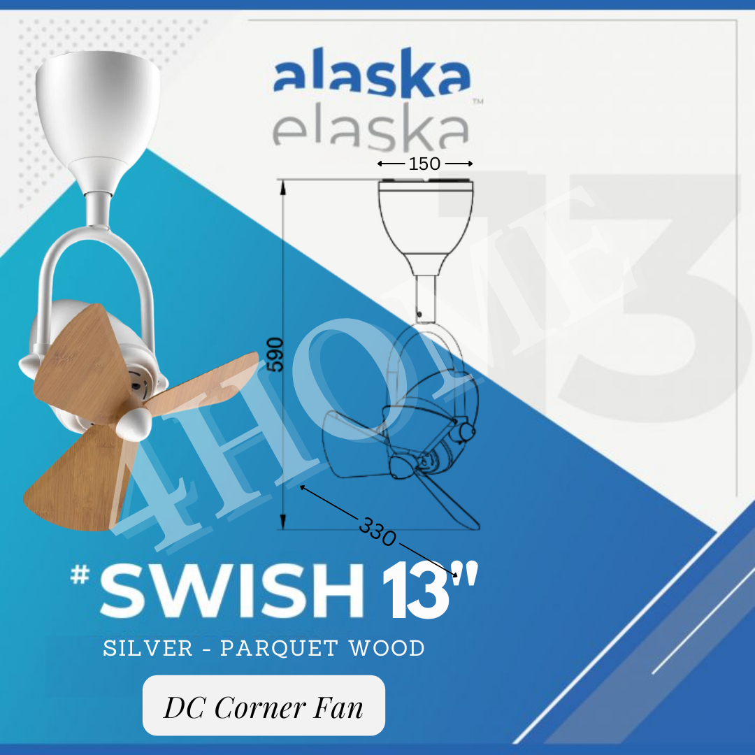 Alaska SWISH 13″ CORNER DC CEILING FAN Dark Wood Parquet Wood White 4HOME SINGAPORE - 4HOME