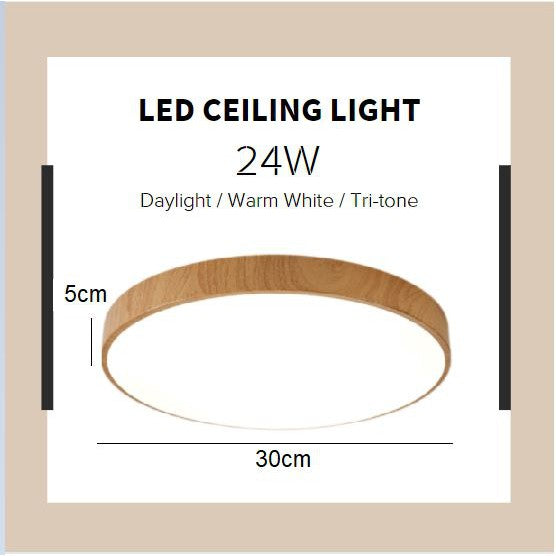 4HOME SINGAPORE 24W 36W Nordic Minimal LED Ceiling Light Wood Laminate Frame Daylight Warm White Tritone Macaron - 4HOME
