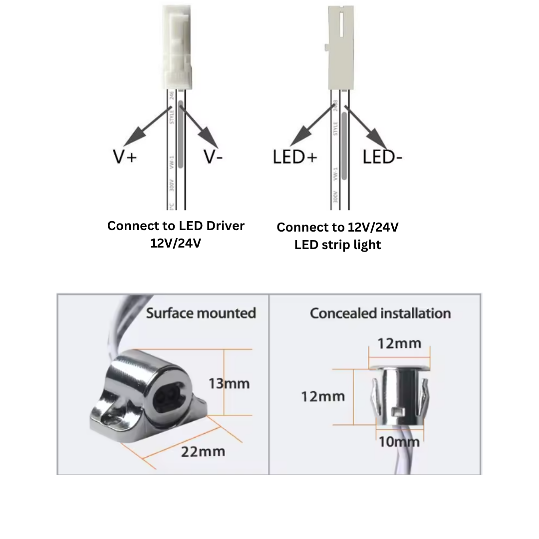 DC 12V 24V Cabinet Wardrobe Door LED Strip Light Sensor Single Double Head Control Switch for Cabinet Open Close Door 4HOME