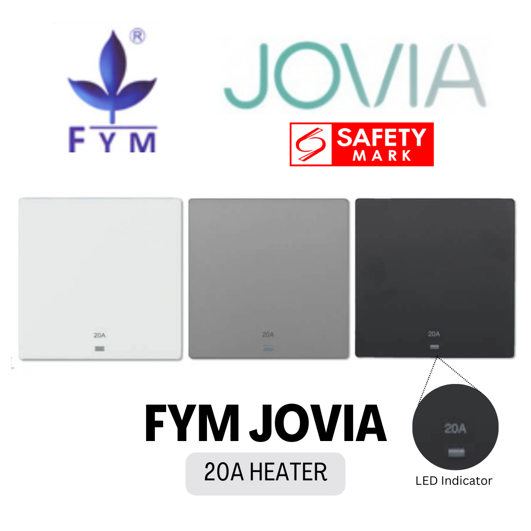 FYM Jovia White Grey Matt Black Frameless Switch Socket 1G 2G 3G 4G 1Way 2Way Single Double Door Bell 20A Heater 4HOME SINGAPORE - 4HOME