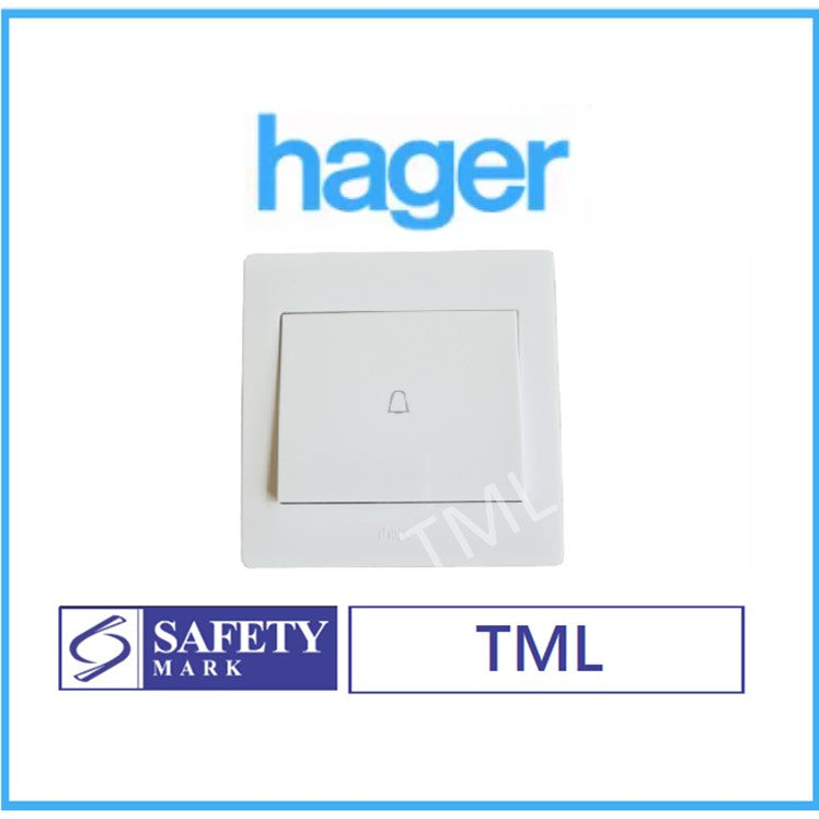 Hager Door Bell Switch White with Bell Logo 4HOME SINGAPORE - 4HOME