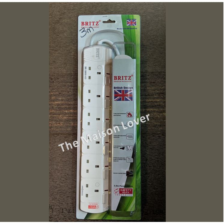 Britz Extension Socket Multi Plug Safety Surge Protector 3 Meter 3m 2Way 3Way 4Way 5Way 6Way 4HOME SINGAPORE - 4HOME