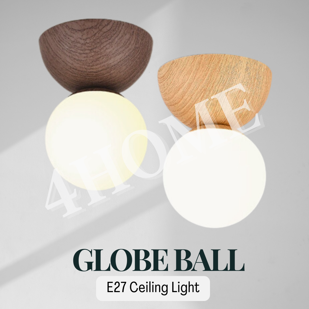 Pluto Globe Ball E27 Ceiling Light Wood Design Walnut Oak Wabi Sabi 4HOME SINGAPORE - 4HOME