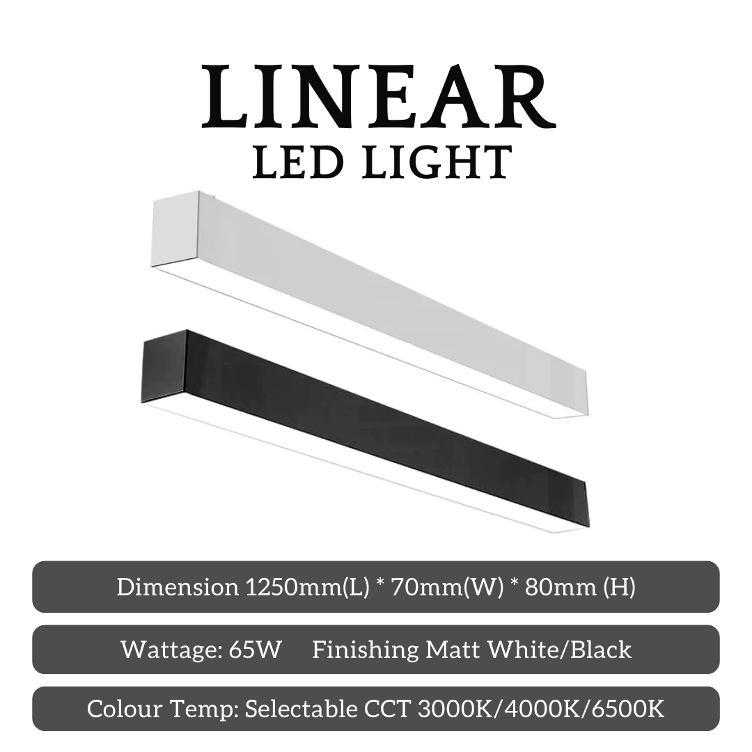 Premium High Power 65W LED Linear Ceiling Light Surface / Pendant Office Kitchen Living Room Selectable CCT